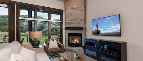 Living Room with a Gas Fireplace and Ski Resort Views