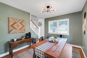 Dining room with plenty of space and stocked coffee bar!