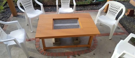 Outdoor BBQ table. Since it is exclusively for charcoal, if you use charcoal prepared by the hotel, you will have to settle the fee separately at checkout. Smokers are also available.