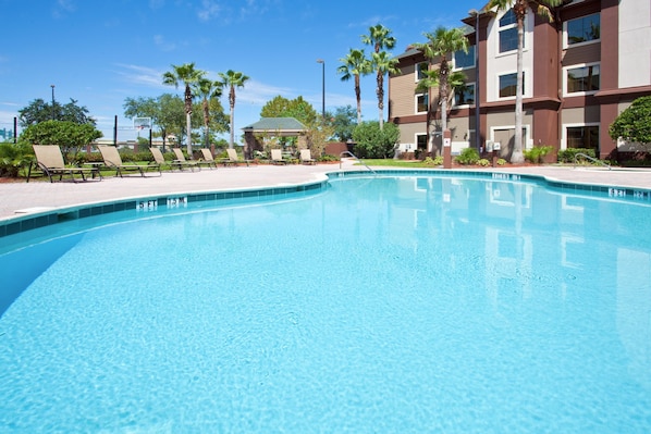 Dive into the lovely outdoor pool on a hot day.