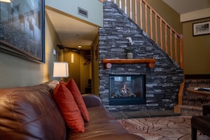 Snuggle your loved one in front of the majestic gas fireplace.