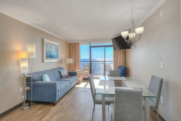 The ocean front living room is fabulous for movie night with the family.