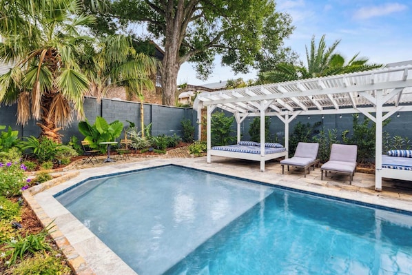 Spacious Backyard with Lush Landscaping, Private Pool and Hot tub