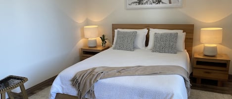 Second Queen size Bedroom with private balcony with partial ocean and town views