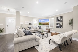Multiple seating options for family movie night.
