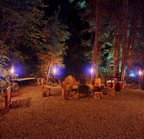 Tiki torches around your firepit area protects you from mosquitoes bites. 