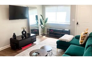 Living room view with natural bright lighting 