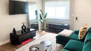Living room view with natural bright lighting 