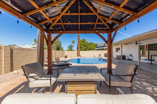 Beautiful firepit overlooking the pool