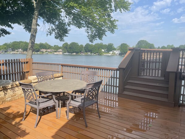 Great spot on the deck overlooking the lake