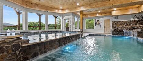 Heated pool with 15 person spa and waterfall feature!