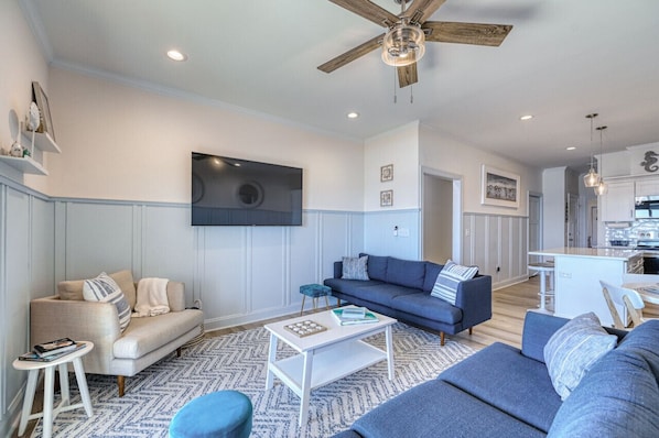 Living room with 65" smart TV