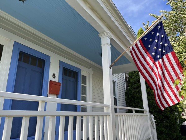 Two-unit house.  One side is rented, and the owner lives on the other side.