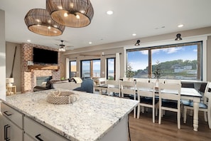 Main level kitchen and living area with plenty of seating