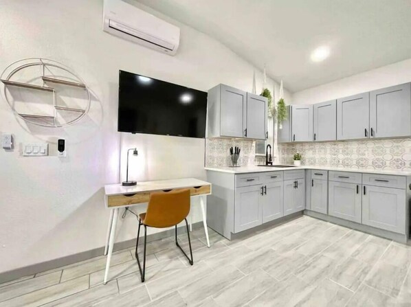 kitchen and desk
