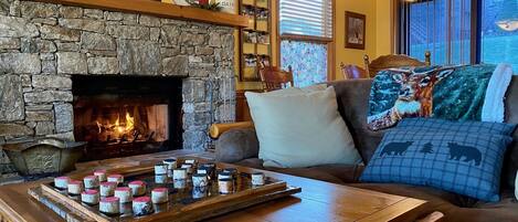 Warm yourselves by the wood burning fireplace after skiing Cataloochie 