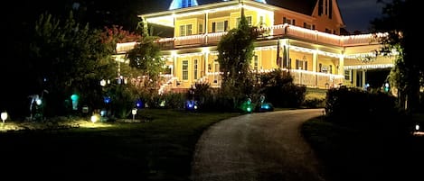 Main 1896 house, at night. A shining beacon on the highest point in the vicinity