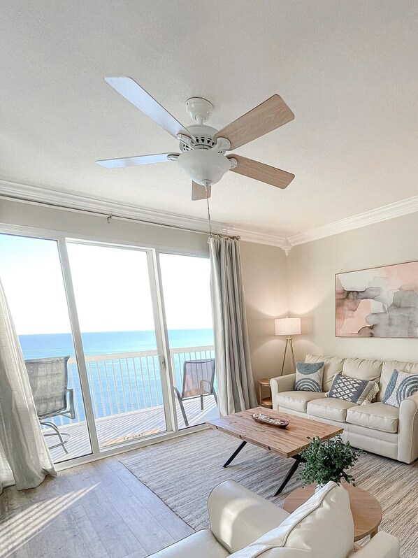 Beach front views from the living room and kitchen 