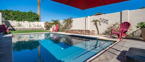 Elegant pool area with plenty of seating - gated and safe. 