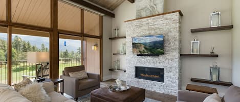 Living Area with Fireplace, TV, Deck