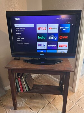 The Roku is pre-loaded with Netflix, Amazon Prime, and YouTube Premium and more!