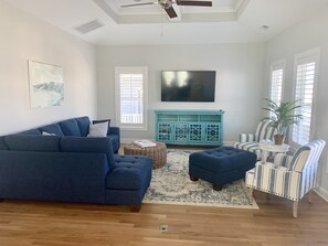 Spacious open concept living room.  Smart TV.  Books, puzzles and games!