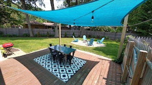 Outdoor seating and charcoal grill