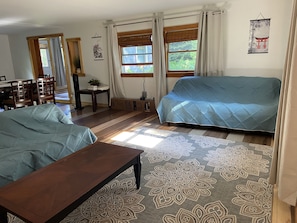 Two comfortable couches/futon beds in the living room.