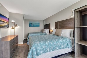 Spacious and comfy bedroom with view of the ocean