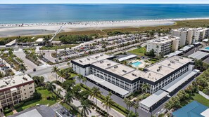 Beach Way Condo on Siesta Key - Arial photo of Beach Way condominiums and public beach access to Siesta Key Beach. 