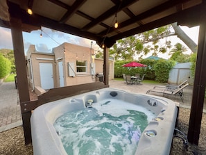 hot tub and patio