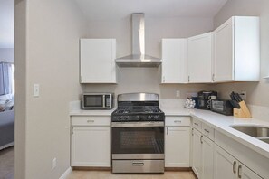 Spacious and clean kitchen.