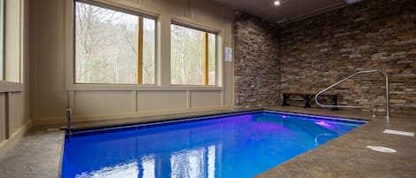 indoor heated pool ,secured w/ self closing combo lock door & safety latch 