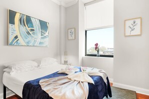 The studio is very long in size giving you plenty of space.  We have over 700+ sq ft, plenty of storage and closet space, and a nice decor and vibe.