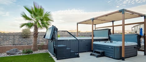 Backyard private18' swim spa and hot tub.