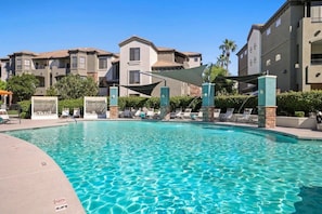 Beautiful pool with cabana seating. Pool access where allowed by season and weather!