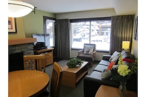 Main dining and living space facing the courtyard.