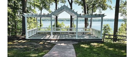 Enjoy gazebo overlook with your morning coffee. Table and chairs not shown. 