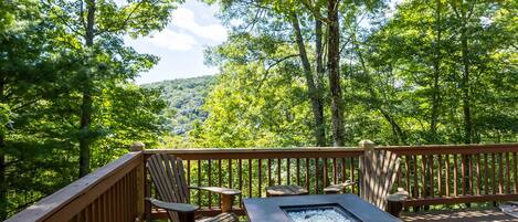 Gas Fire Table with Wooded Sky and Mountain View