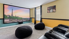 Theater Room
Bluray, Sound Speaker
Projector with 12ft Screen