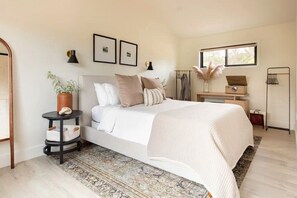 A queen Casper mattress, plush linens and sounds of nature for a restful sleep