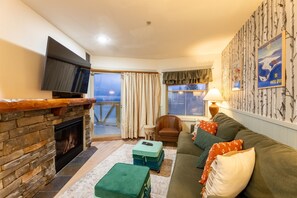 Chill with your friends while enjoying your favorite movie and warmth from the fireplace!