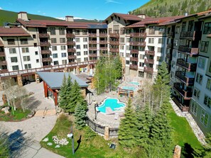 Beautiful backyard area offering multiple hot tubs.