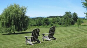 View of the lawn and mountains.