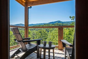 The upper level suite has it's own private balcony with amazing views. You can see Mount Le Conte off to the left. 
