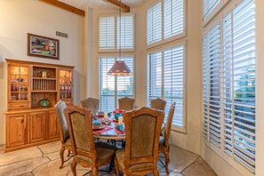 Dining area with table seating for 8 is ideal when you want to impress your guests.