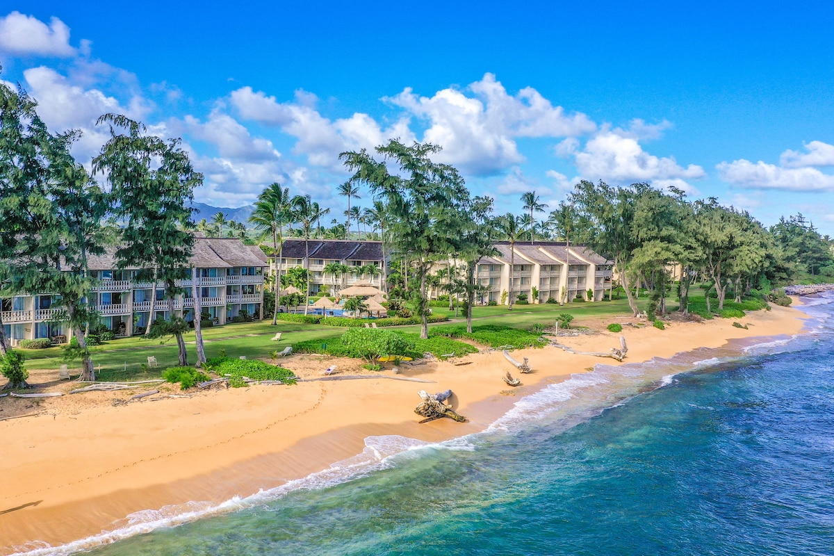 Ground-floor zen studio – ocean-view lanai, AC, steps to beachside pool/hot tub