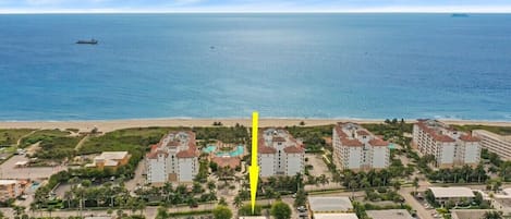 Gorgeous aerial views of our lovely little apartment and the ocean, just steps away!