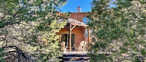 Hogan style porch on the front of the Main House.