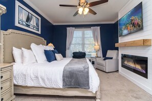 The electric fireplace in the 1st fl King bdrm adds a romantic atomsphere.